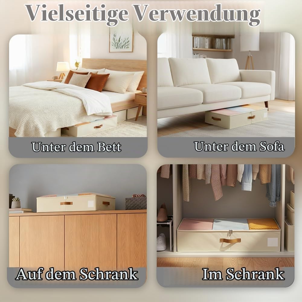 Unterbett Aufbewahrungsbox, Unterbettkommode Mit Stützplatten Rundum und Darunter mit Deckel, 2 Stüc