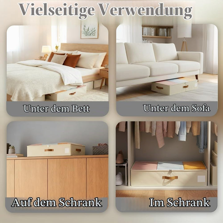 Unterbett Aufbewahrungsbox, Unterbettkommode Mit Stützplatten Rundum und Darunter mit Deckel, 2 Stüc