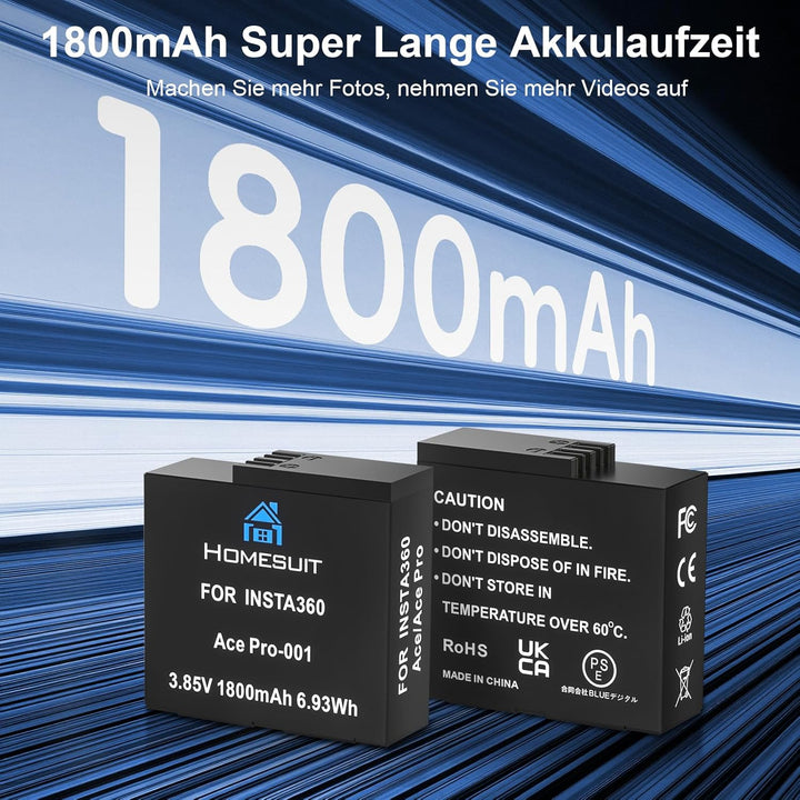 Homesuit Insta 360 Ace Pro 2 Akku 1800mAh &amp; Dual LCD Tragbares Schnellladegerät Kit Kompatibel mit I