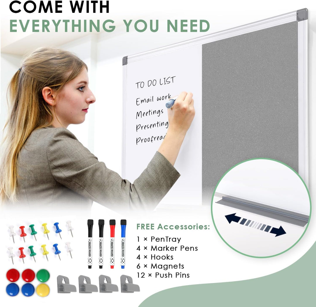 Swansea Whiteboard Magnettafel und Pinnwand Filz mit Aluminiumrahmen für Wohnung, Büro, Küche und Sc