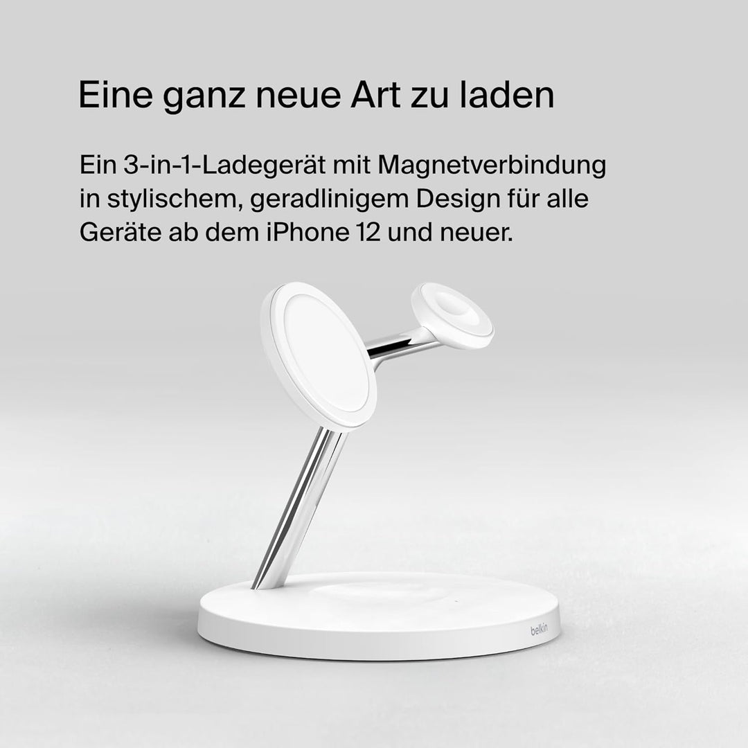 Belkin drahtloses MagSafe 3-in-1-Ladegerät, MagSafe ladestation 15 W, schnelles Laden für das iPhone