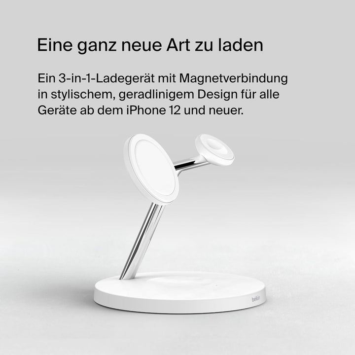 Belkin drahtloses MagSafe 3-in-1-Ladegerät, MagSafe ladestation 15 W, schnelles Laden für das iPhone