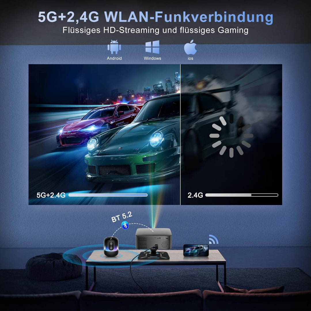ZDSSY Mini Beamer 8K Unterstützt Native 1080P Smart Projektor Android 14,Tragbarer mit WiFi 6 BT 5.2