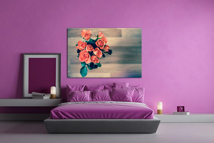 deyoli entzückender Strauss Rosen Format: 80x60 als Leinwandbild, Motiv fertig gerahmt auf Echtholzr