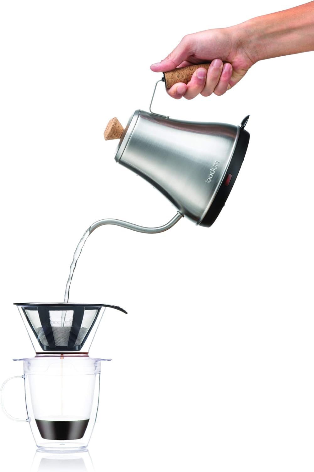 Bodum Pour Over Kaffee-Tropfer-Set mit doppelwandigem Becher und Permanentfilter, 340 ml, transparen