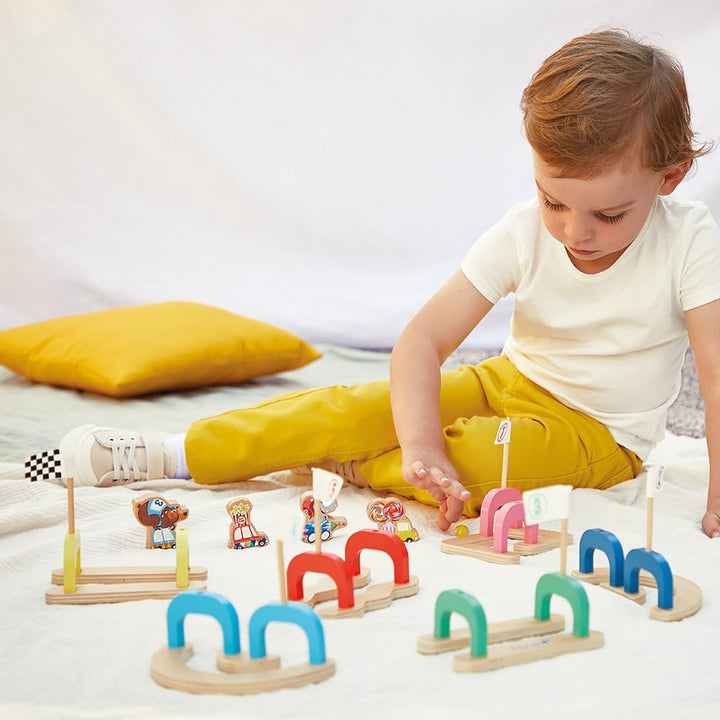 Janod - Kinder-Murmelspiel Applepop - Geschicklichkeitsspiel - 6 Passagen + 2 Murmeln + 4 Spielstein