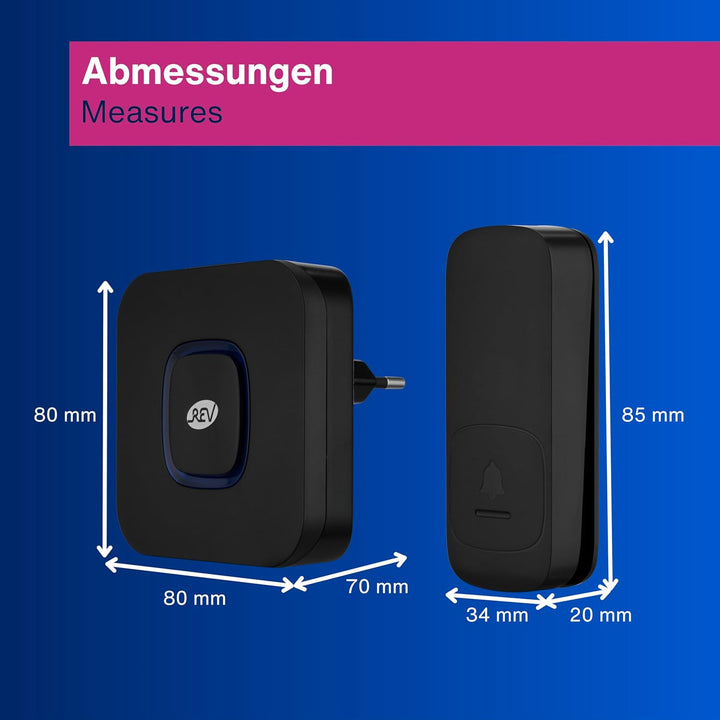 REV Funkklingel Piezo - Steckdosen Gong mit Lichtsignal, 58 Melodien, 4-Stufen Lautstärke, max. 110d