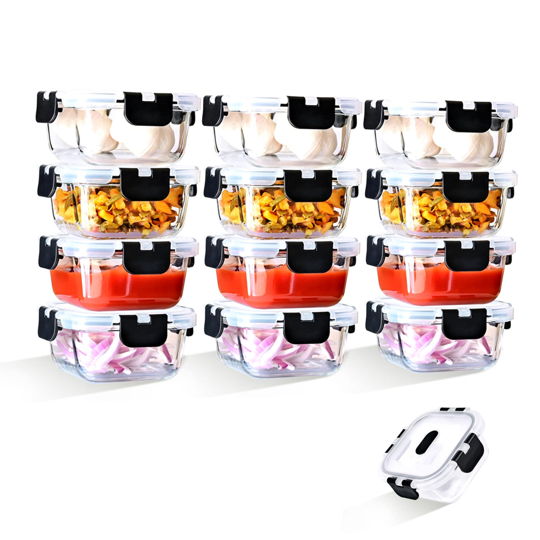 LNWSN 320ml Frischhaltedosen mit Deckel 12er Set, Versiegelter Vorratsdosen Glas mit Deckel aus Verd