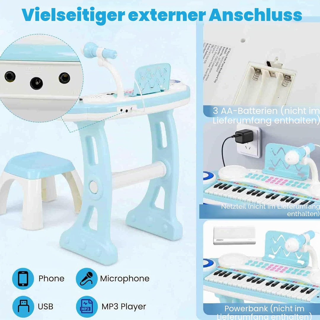 KOMFOTTEU 37 Tasten Kinderklavier Set, Elektronisches Klavier mit Lichteffekten und verstellbarem Mi