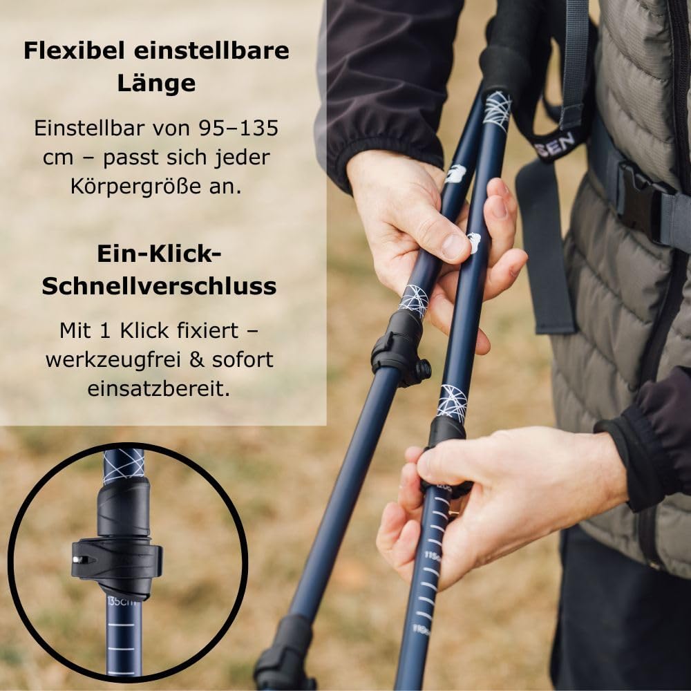 BOLLSEN Alpine Explorer Teleskop-Wanderstöcke – Höhenverstellbare Trekkingstöcke aus Aluminium – Lei