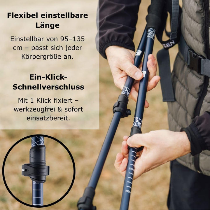 BOLLSEN Alpine Explorer Teleskop-Wanderstöcke – Höhenverstellbare Trekkingstöcke aus Aluminium – Lei