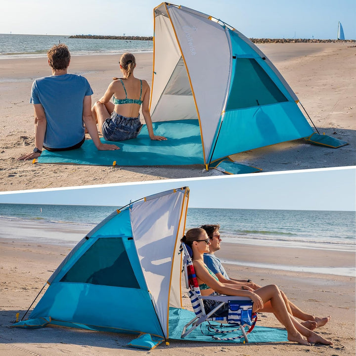 Wolfwise Strandmuschel mit UV-Schutz 50+, 2-3 Personen Strandzelt, Sonnenschutz und Windschutz mit e