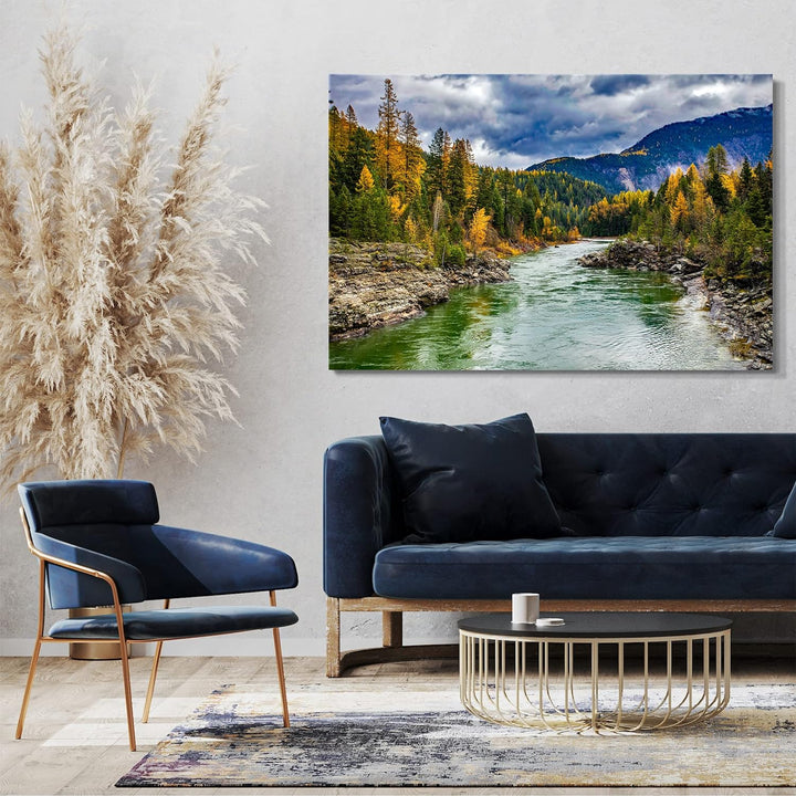 Printed Paintings Leinwand (80x60cm): Landschaftsbilder grüner Fluss zwischen durchquert Wald, vo 80