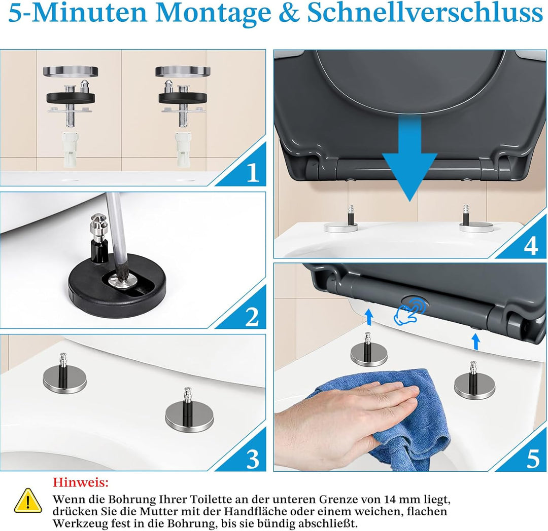 Toilettendeckel mit Absenkautomatik, WC Sitz mit Absenkautomatik Antibakteriell & UV-beständig O For