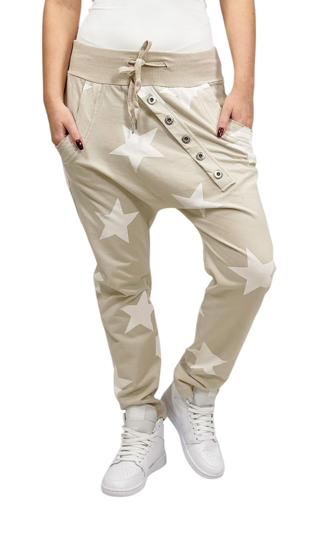 Mississhop Damen Hose Sweatpants Jogginghose Baumwolle Freizeithose Boyfriend Baggy Haremshose Stern