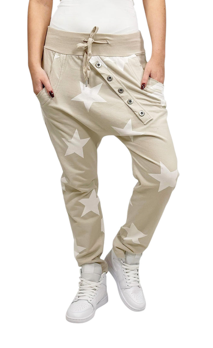 Mississhop Damen Hose Sweatpants Jogginghose Baumwolle Freizeithose Boyfriend Baggy Haremshose Stern