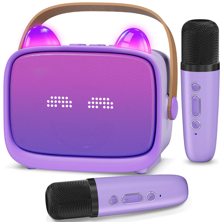 Karaoke Maschine für Kinder mit 2 Kabellosen Mikrofonen, Bluetooth Lautsprecher mit LED Licht, Emoji