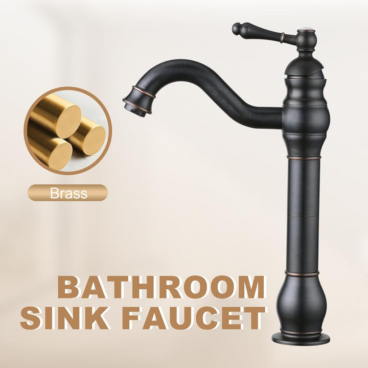 Badezimmer Waschbecken Mischer Hahn, reiner Kupfer Griff Einzel Loch Retro Badezimmer Hahn (Schwarz)