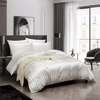 Beige Bettwäsche 200x200 Satin Streifen Glänzend Glanzsatin Uni Wende Bettwäsche Set Seide Glatt Lux