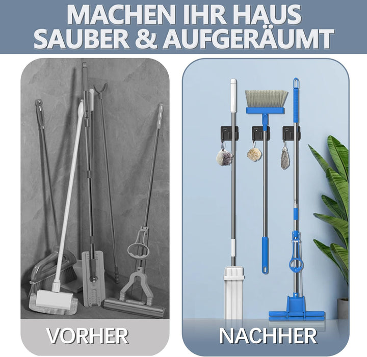 3-H Besenhalterung Wand Selbstklebend, 6 Stück Gerätehalter Besenhalter ohne Bohren, Edelstahl Besen