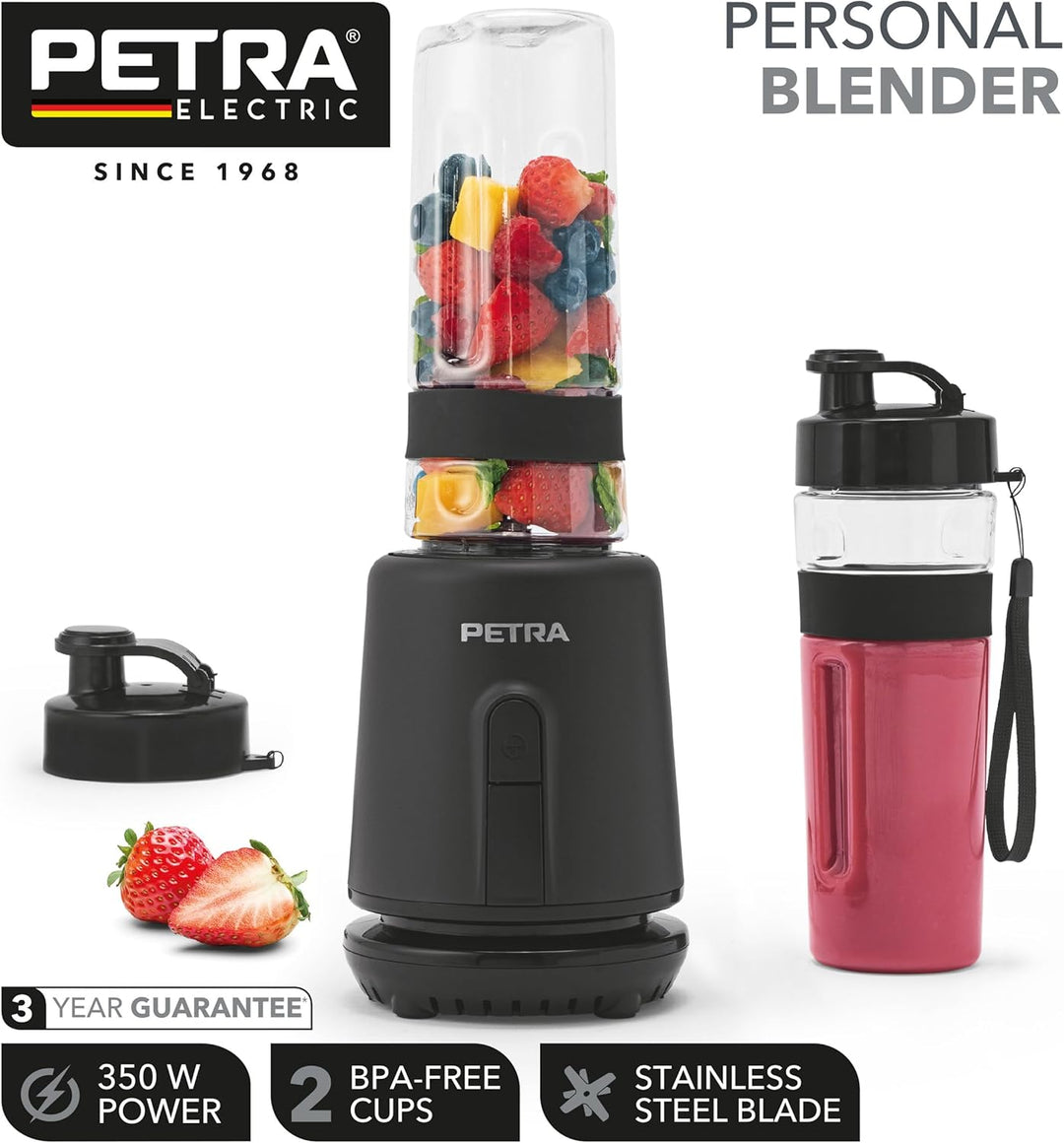 Petra Smoothie Maker To Go 350W, Standmixer mit 2 Sportflaschen (600ml), Mixer für Smoothies mit Ede