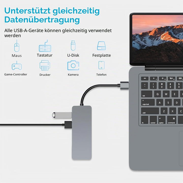 USB 3.0 A-Hub, 5-in-1 Multiport Adapter mit HDMI, 2X USB2.0, SD/TF Kartenleser, Docking Station für