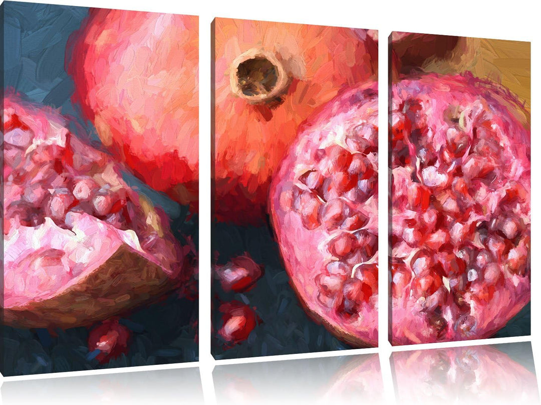 Pixxprint Granatapfel als Leinwandbild | Grösse: 3 Teilig (120x80) | Wandbild| Kunstdruck | fertig b