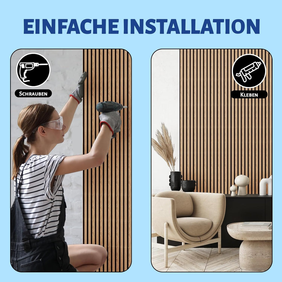 AKK-STAR Akustikpaneele 4er-Set - 600 x 600 x 18 mm 1,44 m² Wandpaneele aus Holz - Akustikpaneele Ho