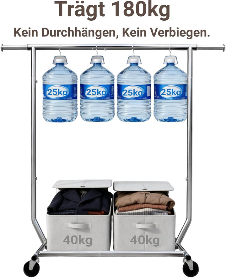 Camabel Metall Kleiderständer mit Rollen max Belastbarkeit 136kg Verstellbar Länge 130-189cm Schwerl
