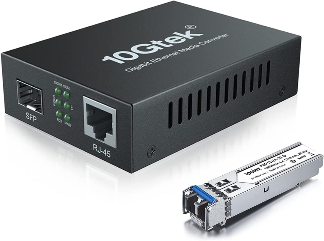 ipolex Gigabit Ethernet Medienkonverter LWL Glasfaser Singlemode LC, mit 1G SFP LX Transceiver-10/10