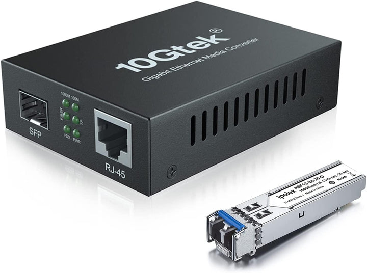 ipolex Gigabit Ethernet Medienkonverter LWL Glasfaser Singlemode LC, mit 1G SFP LX Transceiver-10/10