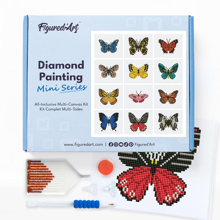 Figured'Art Mini Serie Diamond Painting Erwachsene - Schmetterlinge 2 - Premium-Box mit 12 Stück 15x