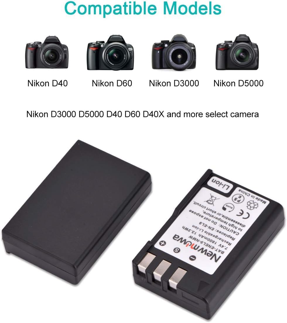 Newmowa® EN-EL9 EN-EL9A Ersatz Akku (2er Pack) und tragbar Micro-USB-Ladegerät-Set für Nikon D3000,