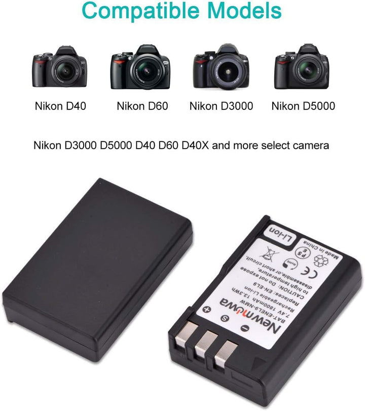 Newmowa® EN-EL9 EN-EL9A Ersatz Akku (2er Pack) und tragbar Micro-USB-Ladegerät-Set für Nikon D3000,