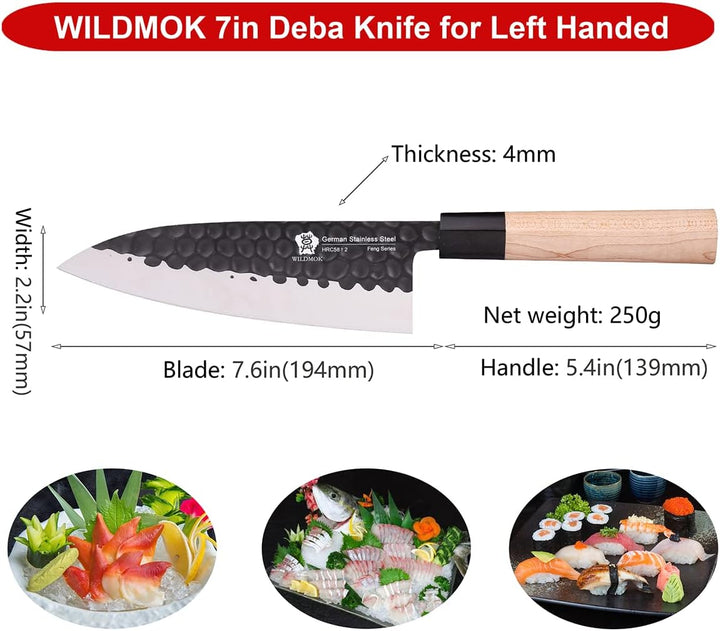 WILDMOK 19,4 cm Deba-Messer, deutsches Edelstahl-Sashimi-Messer, asiatisches Usuba-Lachsmesser für L