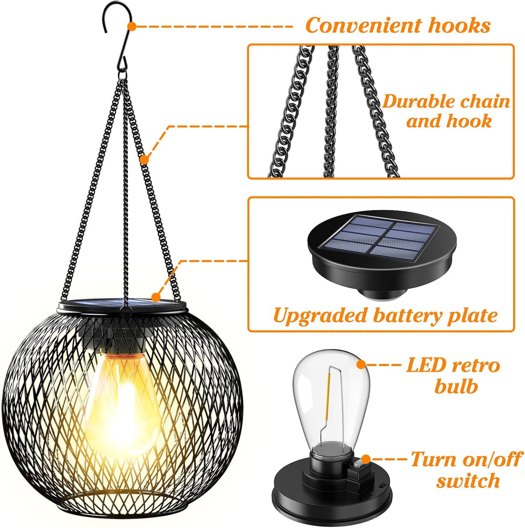 KagoLing Solarlampen für Aussen Hängend | 2 Stück | Schwarz| Solar-Laternen mit LED-Glühbirne | Late
