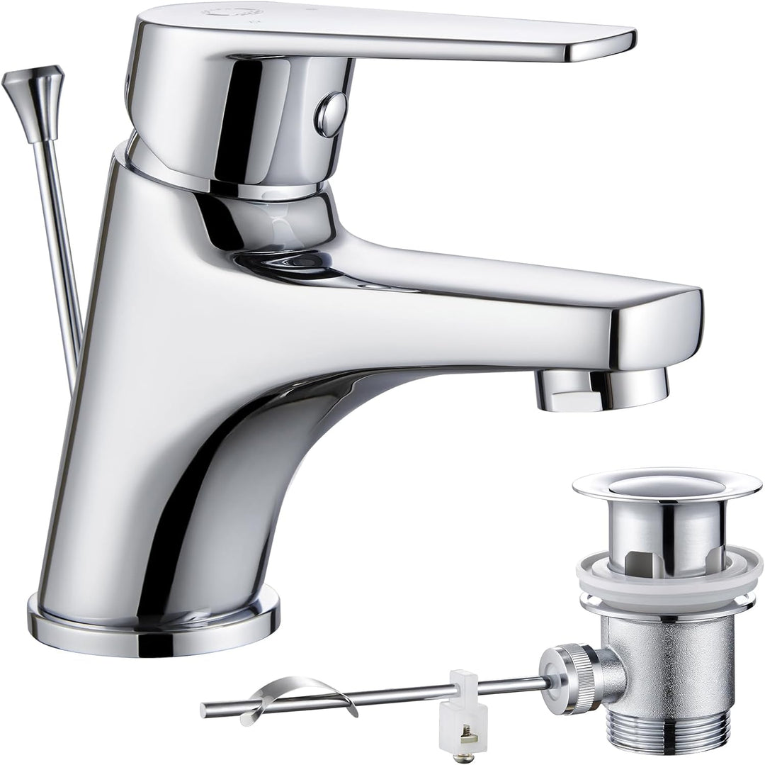 CECIPA Wasserhahn Bad, Waschtischarmatur Mit Zugstange Ablaufgarnitur, Mischbatterie, Armatur Waschb