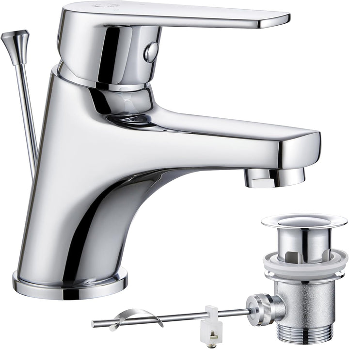 CECIPA Wasserhahn Bad, Waschtischarmatur Mit Zugstange Ablaufgarnitur, Mischbatterie, Armatur Waschb
