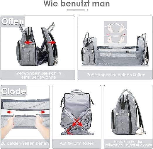 7 in 1 Wickeltasche, verlängerte Tasche für Babys, multifunktional, tragbar, mit Bett, mehrfarbig