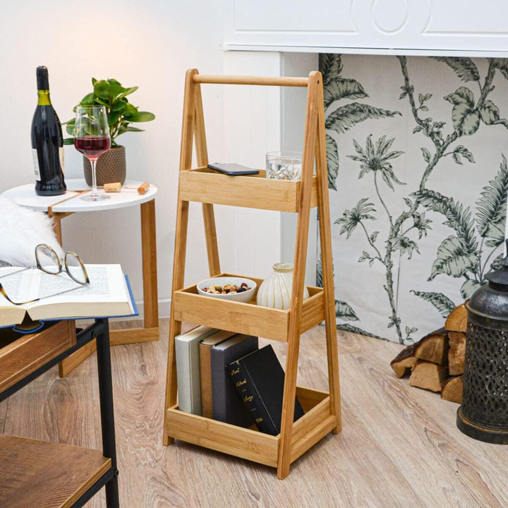 DuneDesign 100% Bambus Badregal mit 3 Körben - 30x26x78 Küche Bad WC - Holz Regal für Badezimmer