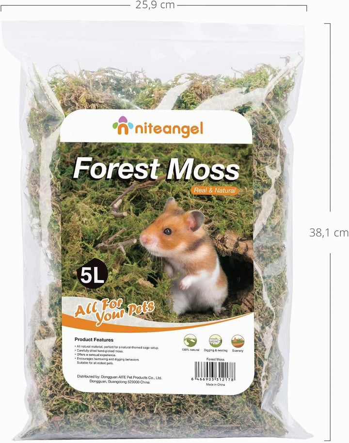 Niteangel 5L Waldboden Moos Weiches natürliches Moos zum Nestbau für Zwerg- und Syrische Hamster, Wü