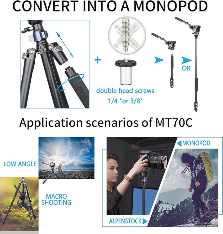 INNOREL MT70C Professionelle Stative mit Half Ball Leveller, ohne Fluidkopf, Videostativ-Kit aus Koh