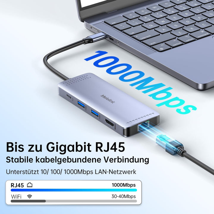 USB C Hub Ethernet, 10 in 1 Dock USB-C Adapter mit 4K 60Hz HDMI, LAN RJ45, PD 100W, 5X USB-A/C Ports