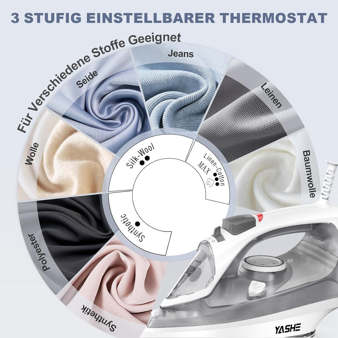 2300W Dampfbügeleisen mit Schnell Aufheizender Antihaft Bügelsohle, 300ml Wassertank, Konstante Damp