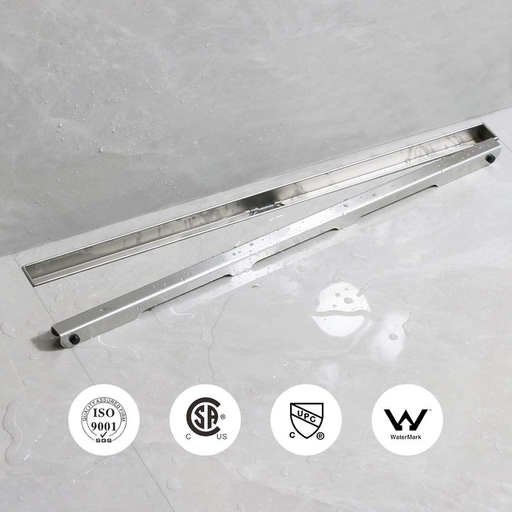 SaniteModar Duschrinne 60cm, Siphon mit Geruchsstop und Haarfilter, schlankes Auslaufrohr. Die Dusch