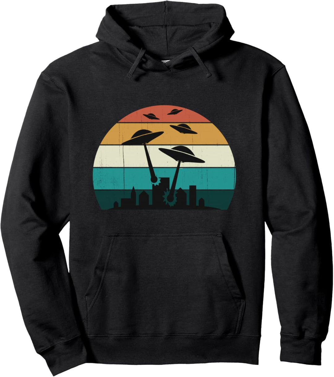 Retro-UFO-Angriff bei Sonnenuntergang - coole klassische Pullover Hoodie