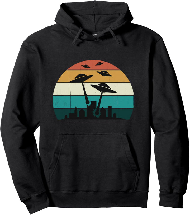 Retro-UFO-Angriff bei Sonnenuntergang - coole klassische Pullover Hoodie