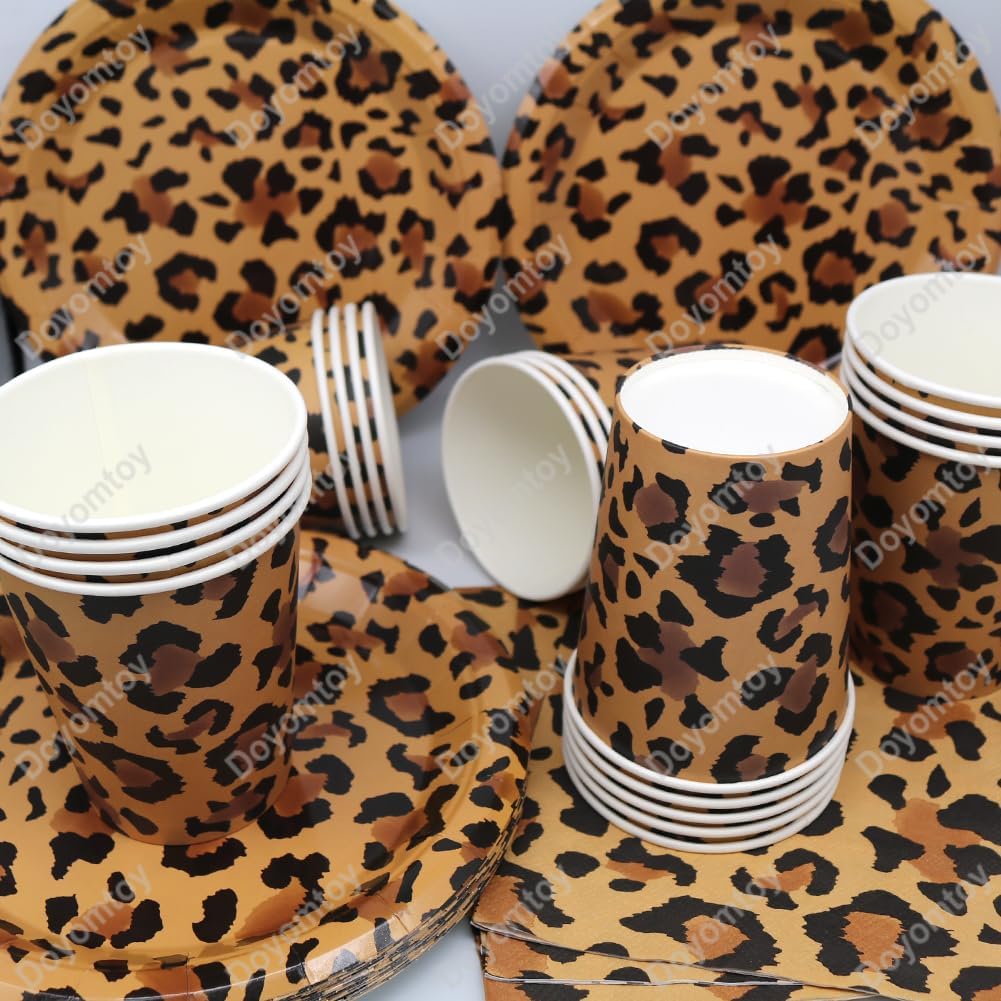 Doyomtoy Leopard Geburtstag Deko, Leoparddruck Partygeschirr Geburtstagsteller Tassen Servietten Saf