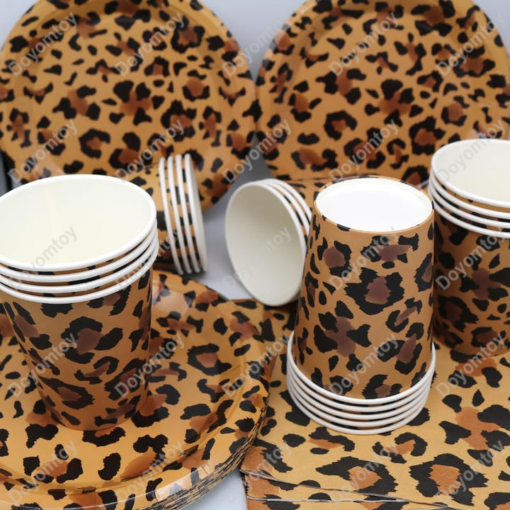 Doyomtoy Leopard Geburtstag Deko, Leoparddruck Partygeschirr Geburtstagsteller Tassen Servietten Saf