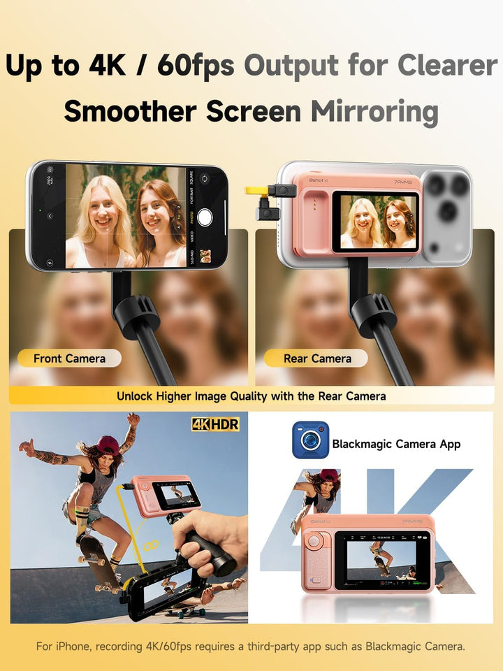 7RYMS Qshot V2 Selfie-Monitor-Bildschirm für iPhone &amp; Android (Rosa) Pink, Pink